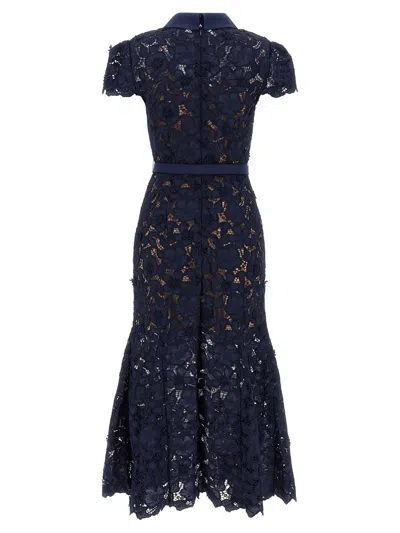 Self-portrait Navy Guipure Lace Midi Dress In Blue