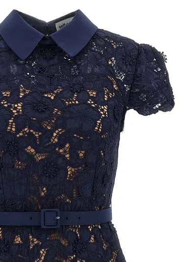Self-portrait Navy Guipure Lace Midi Dress In Blue