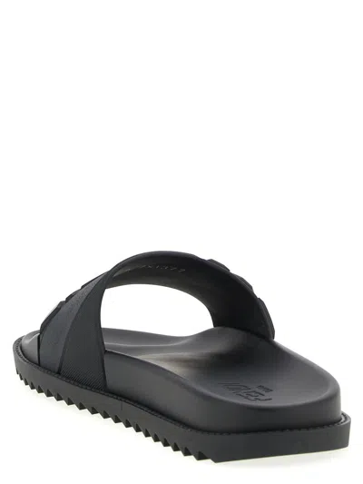 Fendi Rubber Slides With High Strap And Embossed Ff Motif Shoes In Black