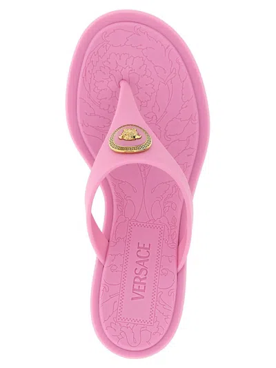Versace Pink Alia Rubber Thong 55 Heeled Sandals In Pink