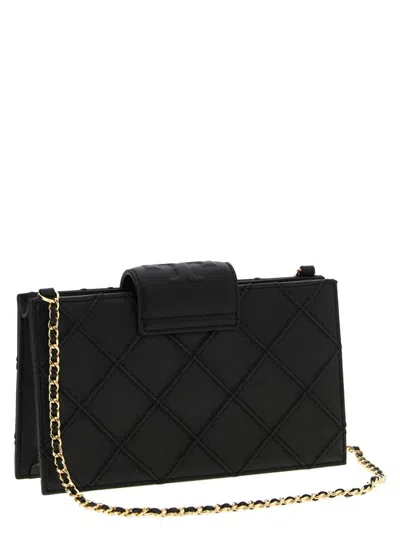 Tory Burch Mini Fleming Chain Wallet In Black