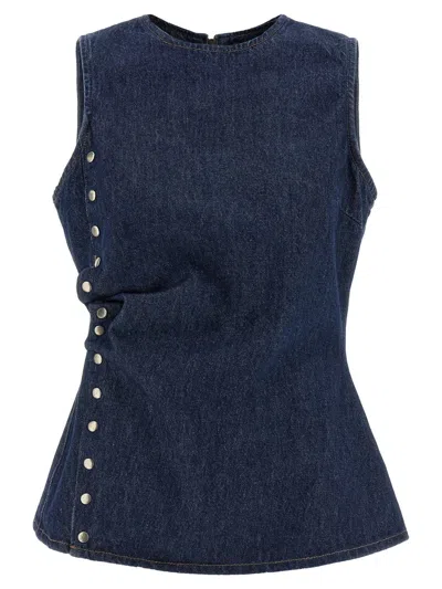Rotate Birger Christensen Denim Buttoned Top In Blue