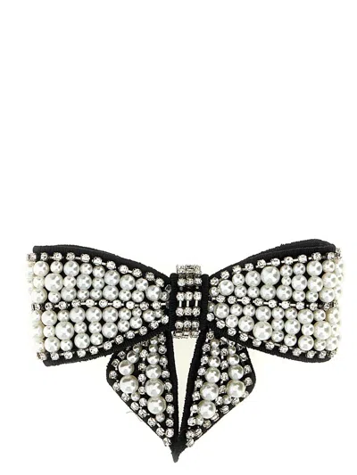Self-portrait 'black Pearl Satin Bow' Hair Clip In Black