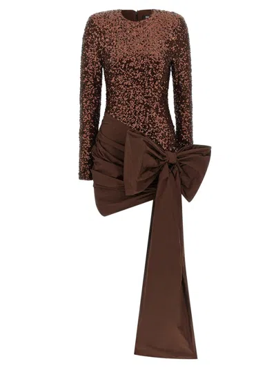 Rotate Birger Christensen 'sequins Bow Mini' Dress In Brown