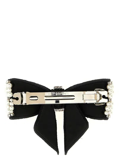 Self-portrait 'black Pearl Satin Bow' Hair Clip In Black