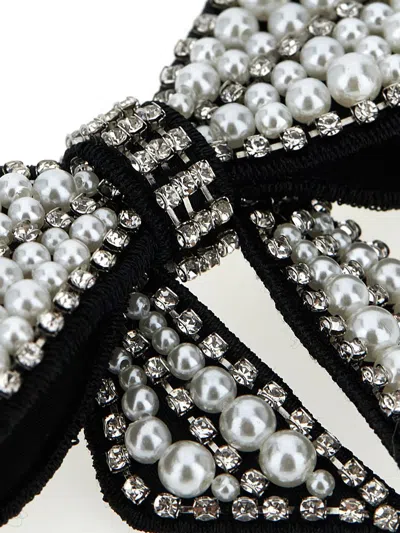 Self-portrait 'black Pearl Satin Bow' Hair Clip In Black