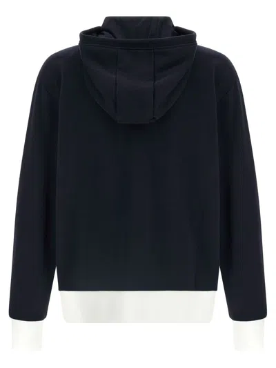 Thom Browne Zip Up Hoodie With Engineered 4 Bar In Color Blocked Solid In Blue