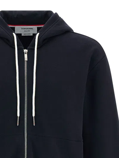 Thom Browne Zip Up Hoodie With Engineered 4 Bar In Color Blocked Solid In Blue