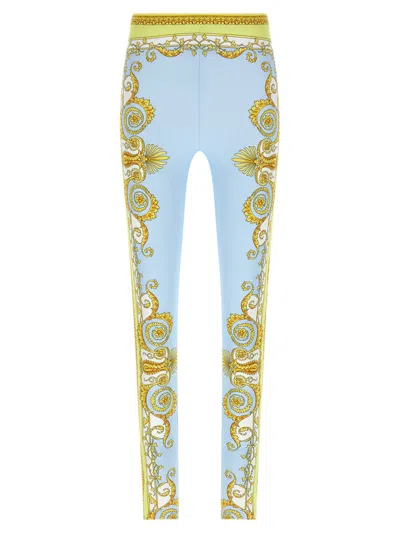 Versace Spring Barocco Leggings Light Blue In Blue