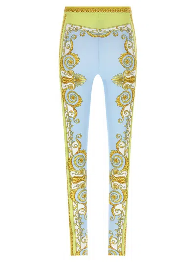Versace Spring Barocco Leggings Light Blue In Blue