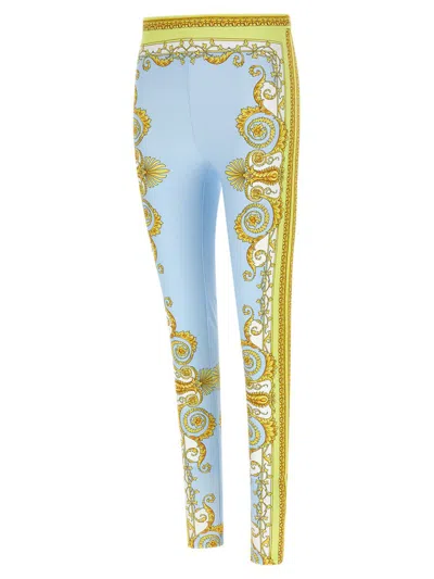 Versace Spring Barocco Leggings Light Blue In Blue
