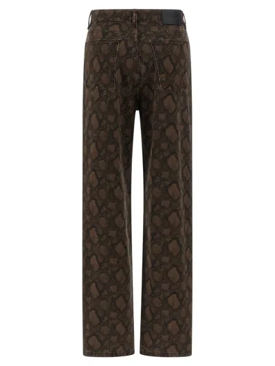 Rotate Birger Christensen Animal Pattern Denim Trousers Pockets Belt Loops In Brown
