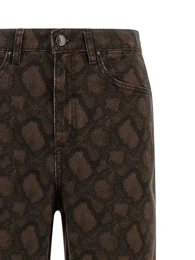 Rotate Birger Christensen Animal Pattern Denim Trousers Pockets Belt Loops In Brown