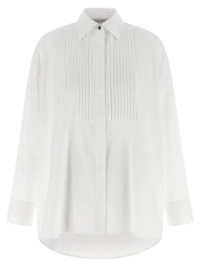 Golden Goose Oversized White Cotton Shirt With Pleated Bib And Jewel Buttons In White