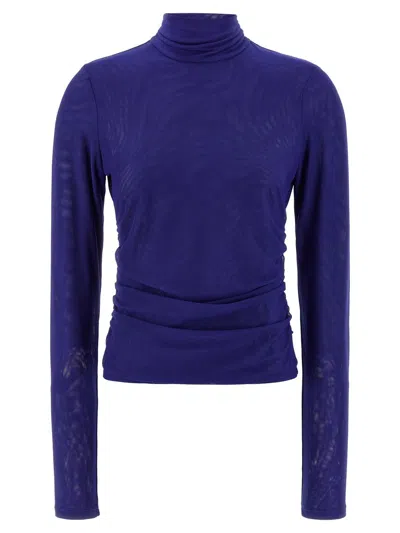Rotate Birger Christensen Mesh Rouched Sweater In Blue