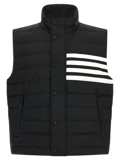 Thom Browne Striped High Neck Padded Sleeveless Vest In Black