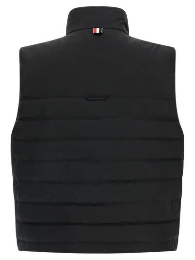 Thom Browne Striped High Neck Padded Sleeveless Vest In Black