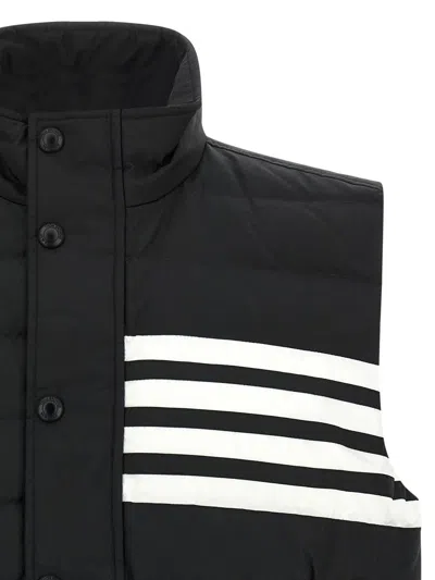 Thom Browne Striped High Neck Padded Sleeveless Vest In Black