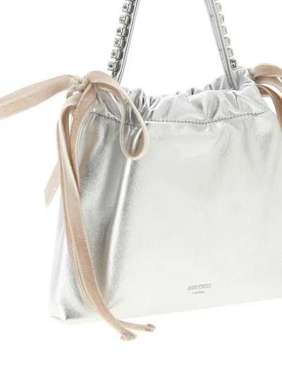 Jimmy Choo Drawstring Mini Hand Bags Pink In Silver