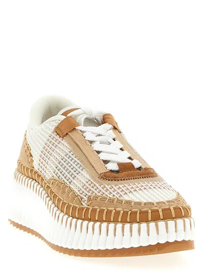 Chloé Mesh Nama Low-top Sneakers With Suede Inserts In Brown