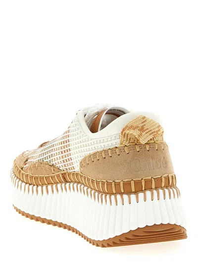 Chloé Mesh Nama Low-top Sneakers With Suede Inserts In Brown