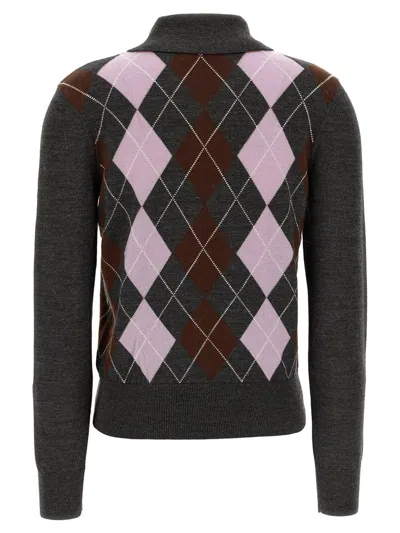 Self-portrait Grey Argyle Lightweight Sweater In Multi