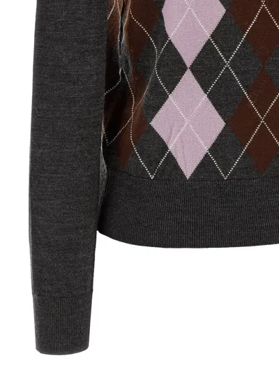 Self-portrait Grey Argyle Lightweight Sweater In Multi