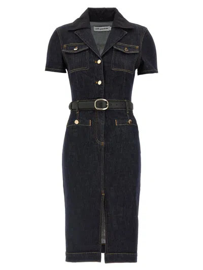 Self-portrait Indigo Denim Midi Dresses Blue In Blue