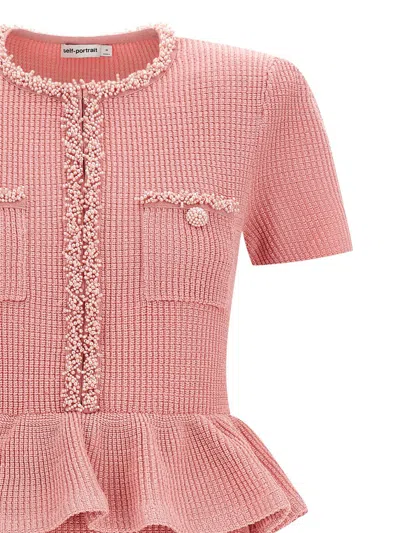 Self-portrait Pink Peplum Knit Midi Dresses Pink In Pink