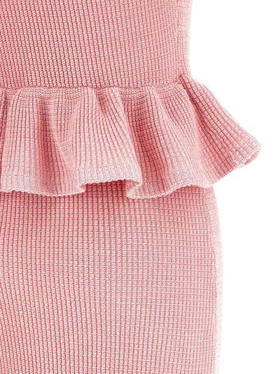 Self-portrait Pink Peplum Knit Midi Dresses Pink In Pink