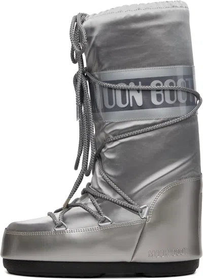 Moon Boot Silver Icon Glance Satin Boots In Silver
