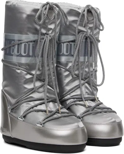 Moon Boot Silver Icon Glance Satin Boots In Silver
