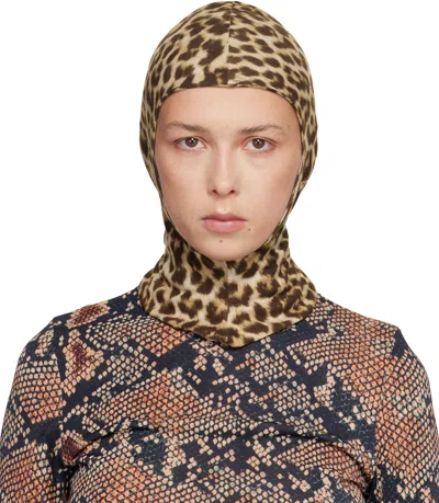 Duran Lantink Tan Jersey Printed Balaclava In Brown