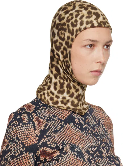Duran Lantink Tan Jersey Printed Balaclava In Brown