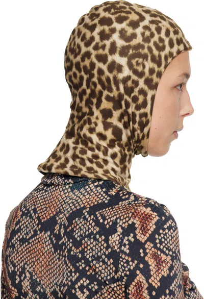 Duran Lantink Tan Jersey Printed Balaclava In Brown