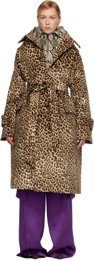 Duran Lantink Brown Oversized Faux-suede Trench Coat In Brown