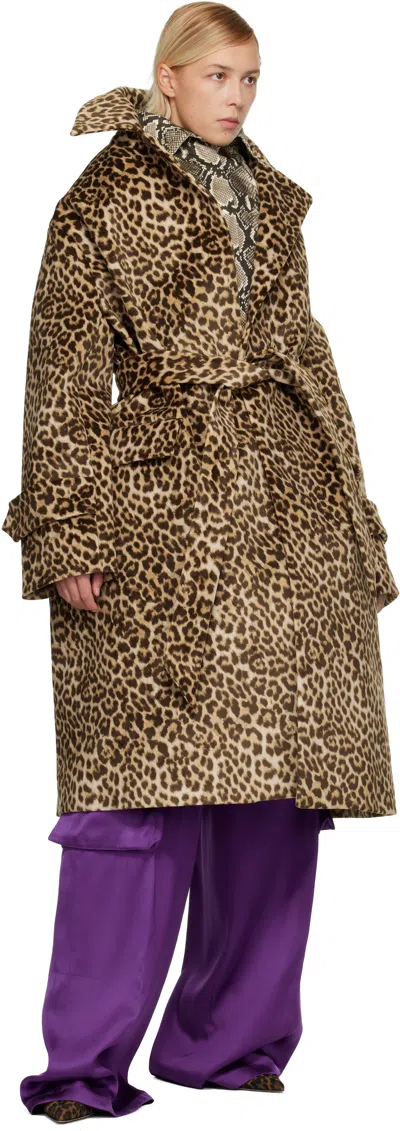 Duran Lantink Brown Oversized Faux-suede Trench Coat In Brown