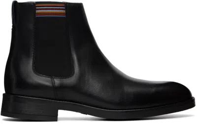 Paul Smith Black Leather Lansing Signature Stripe Chelsea Boots In Black