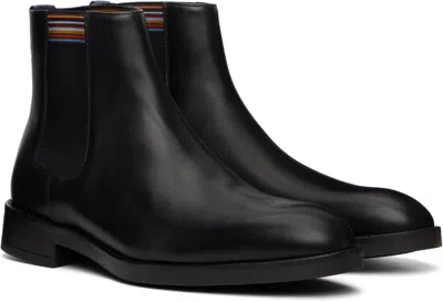 Paul Smith Black Leather Lansing Signature Stripe Chelsea Boots In Black