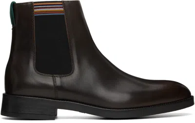 Paul Smith Brown Leather Lansing Signature Stripe Chelsea Boots In Brown
