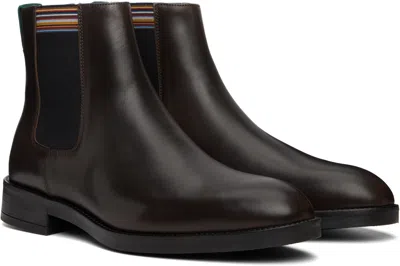 Paul Smith Brown Leather Lansing Signature Stripe Chelsea Boots In Brown