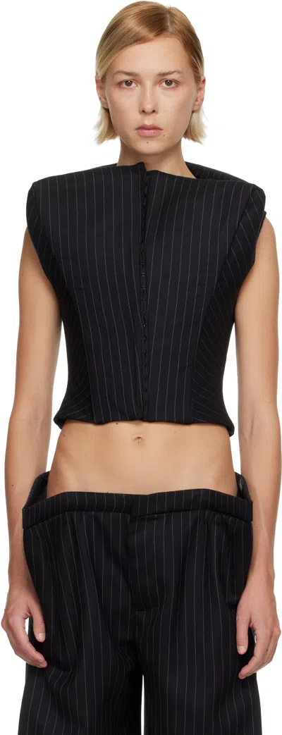 Duran Lantink Black Profile Pinstriped Vest In Black