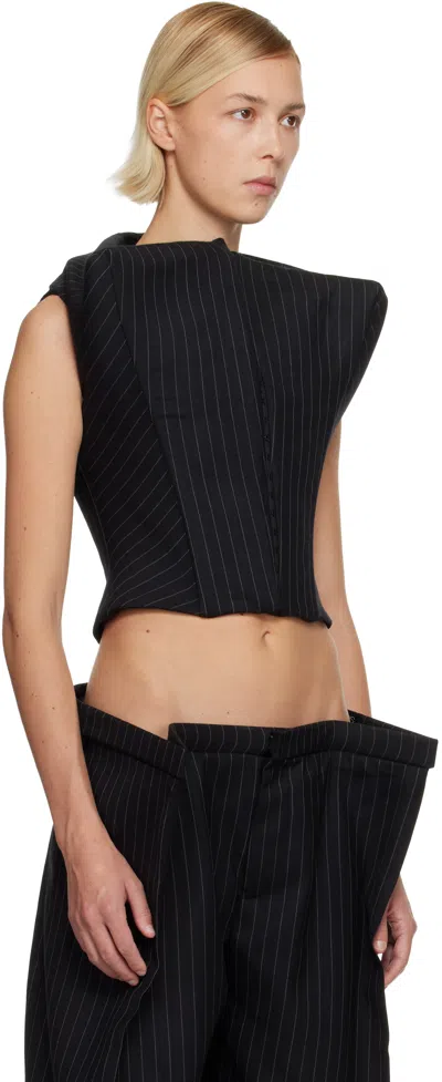 Duran Lantink Black Profile Pinstriped Vest In Black