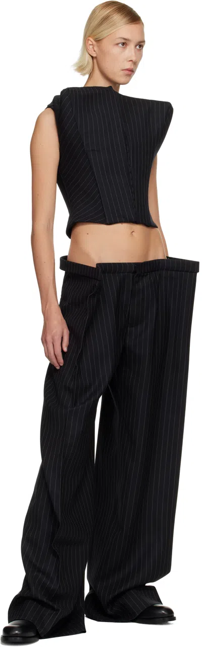 Duran Lantink Black Profile Pinstriped Vest In Black