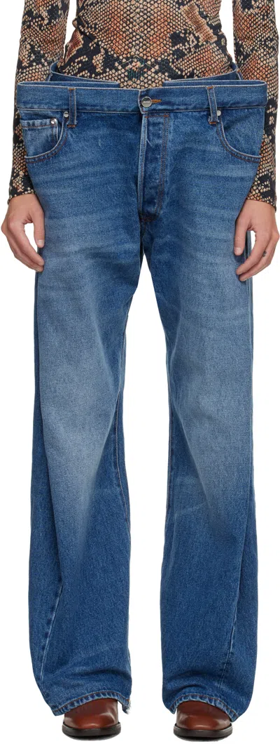 Duran Lantink Blue Hanging Denim Jeans In Blue