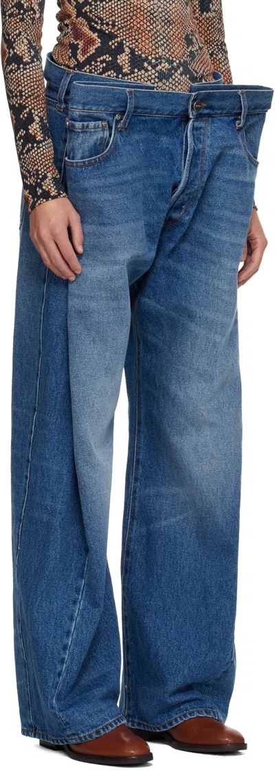 Duran Lantink Blue Hanging Denim Jeans In Blue
