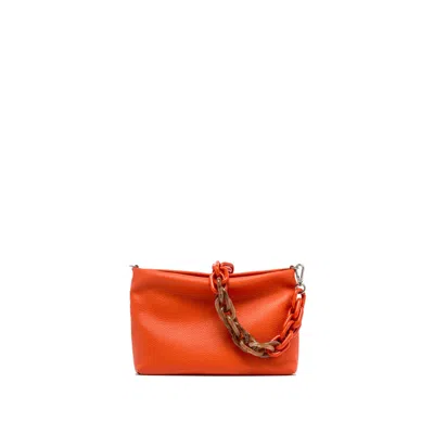 Gianni Chiarini Brenda Clutch Bag In Hammered Coral Leather With Resin Chain In Orange