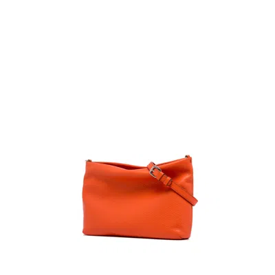 Gianni Chiarini Brenda Clutch Bag In Hammered Coral Leather With Resin Chain In Orange