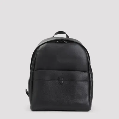 Canali Zip Leather Backpack In Black