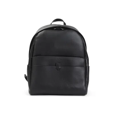 Canali Zip Leather Backpack In Black
